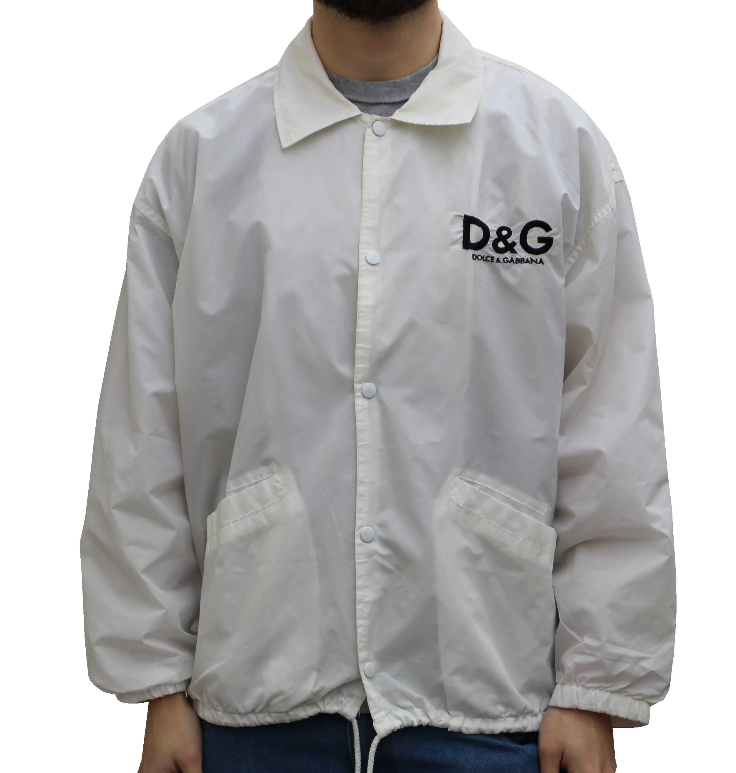 DOLCE & GABBANA ホワイトジャンパー DOLCE & GABBANA Jacket White Polyester Logo Full Zip Bomber
